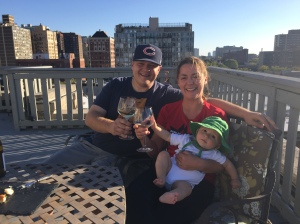 Post- marathon wine and cheese on Rob's rooftop deck (Chicago)